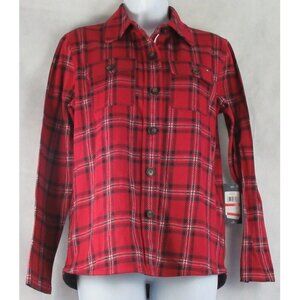 Tommy Hilfiger Women's Collared Plaid Shirt Jacket, Red Multi, XS